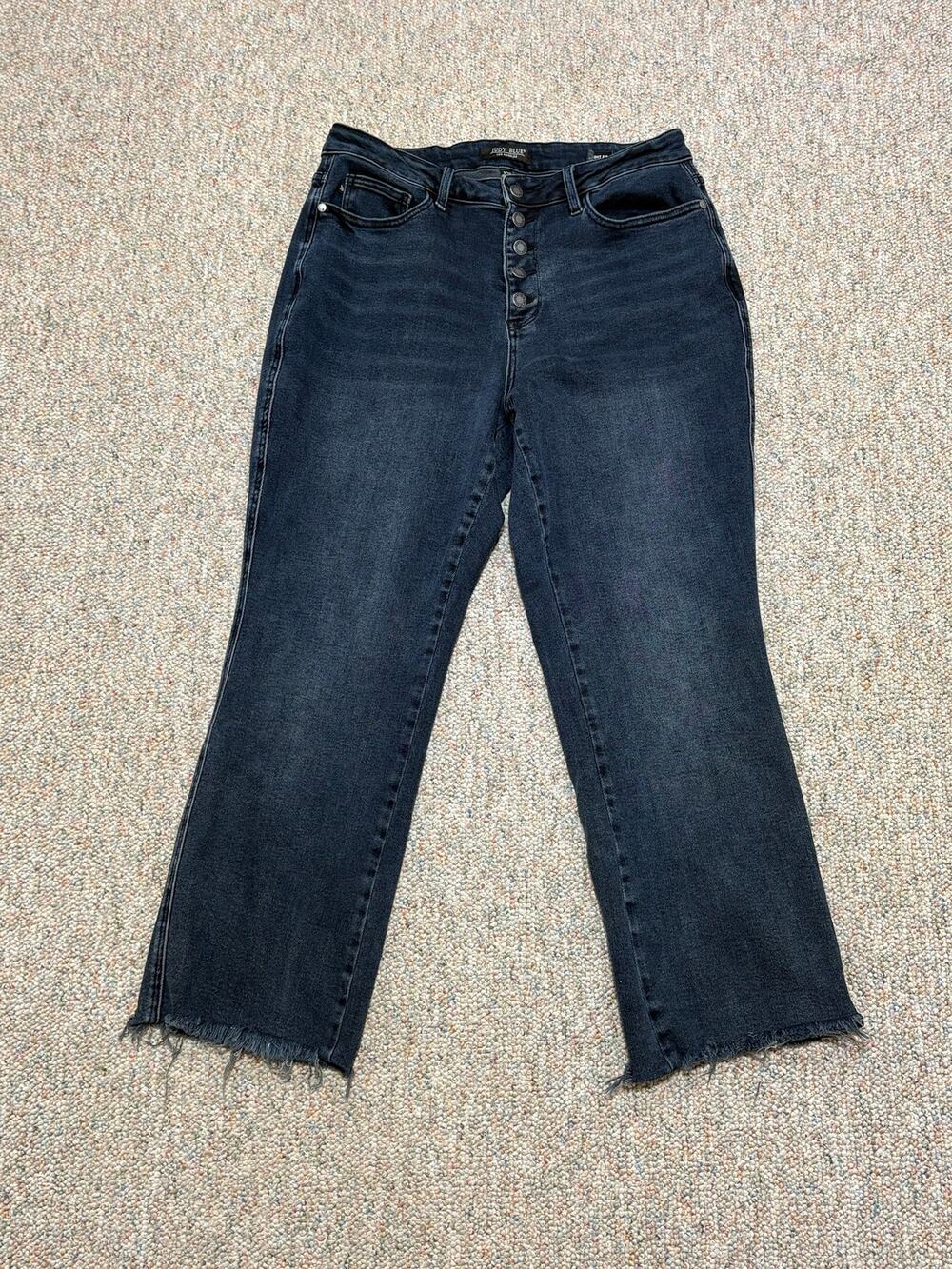 Judy Blue Dark Wash High Rise Button Fly Straight Leg Jeans Sz 16W Raw Edge Hems